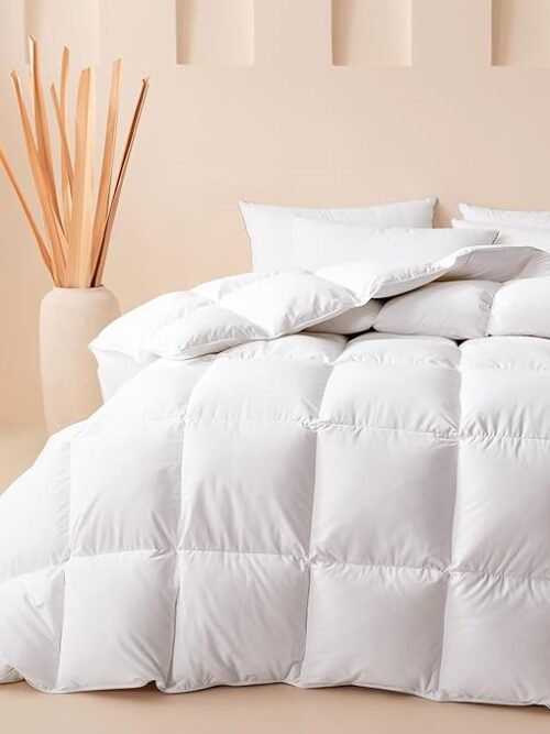 Cosybay Goose Feather Down Comforter King Size, Ultra Fluffy Down Duvet Insert, All Season White 100% Cotton Cover Luxury