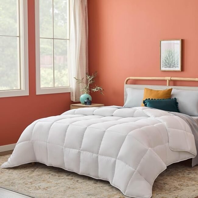 LINENSPA White Down Alternative Comforter and Duvet Insert - All-Season Comforter - Box Stitched Comforter