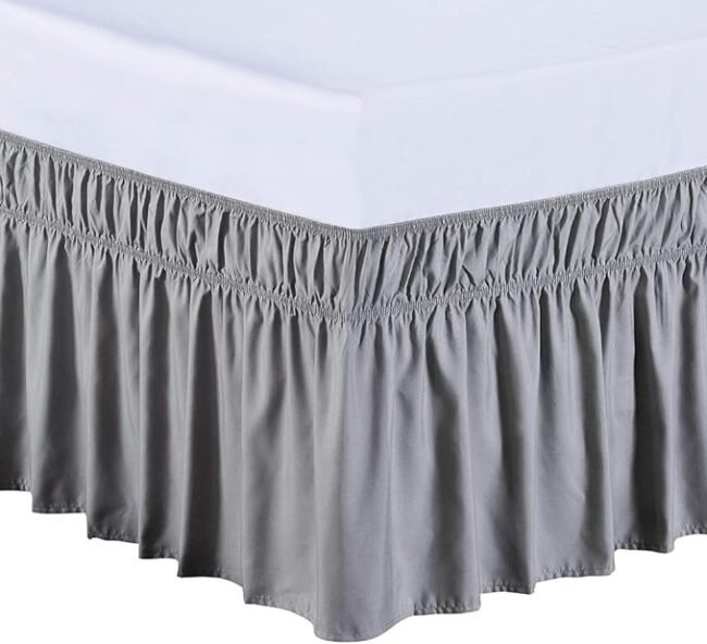 MEILA Bed Skirt Three Fabric Sides Elastic Wrap Around Dust Ruffled Solid Bed Skirts